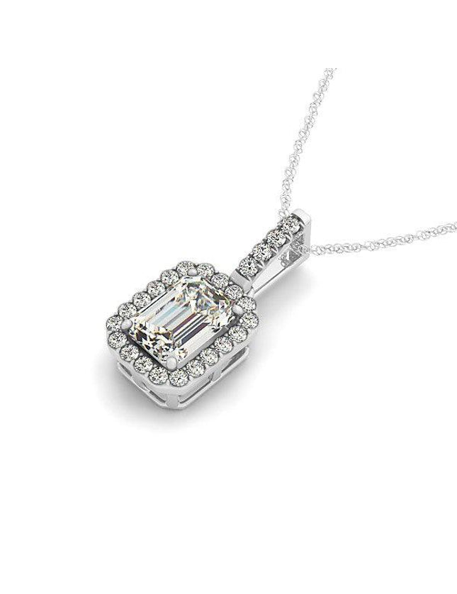 Emerald Cut Center Diamond Necklace in 14k White Gold (1 1/5 cttw) - Ellie Belle