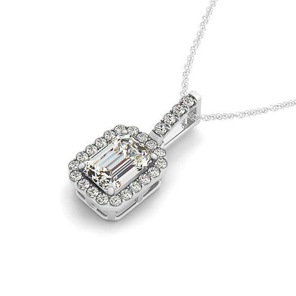 Emerald Cut Center Diamond Necklace in 14k White Gold (1 1/5 cttw) - Ellie Belle