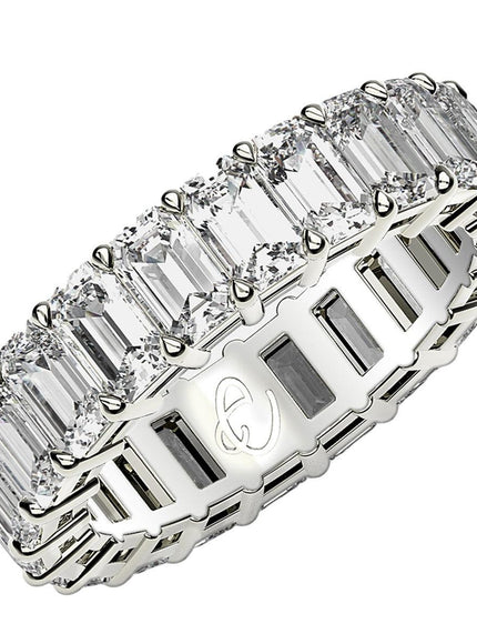 Emerald Cut Lab Grown Diamond Eternity Ring in 14k White Gold (5 cttw FG/VS2) - Ellie Belle