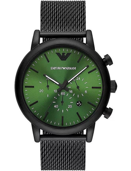 Emporio Armani Black and Green Steel Chronograph Watch - Ellie Belle