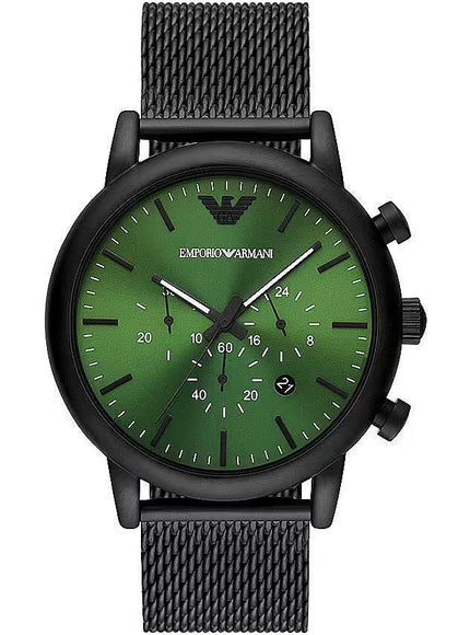 Emporio Armani Black and Green Steel Chronograph Watch - Ellie Belle