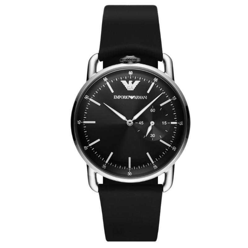 Emporio Armani Black Leather and Steel Analog Watch - Ellie Belle