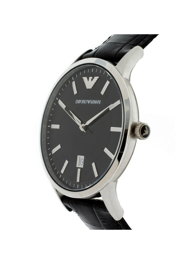 Emporio Armani Black Leather and Steel Analog Watch - Ellie Belle