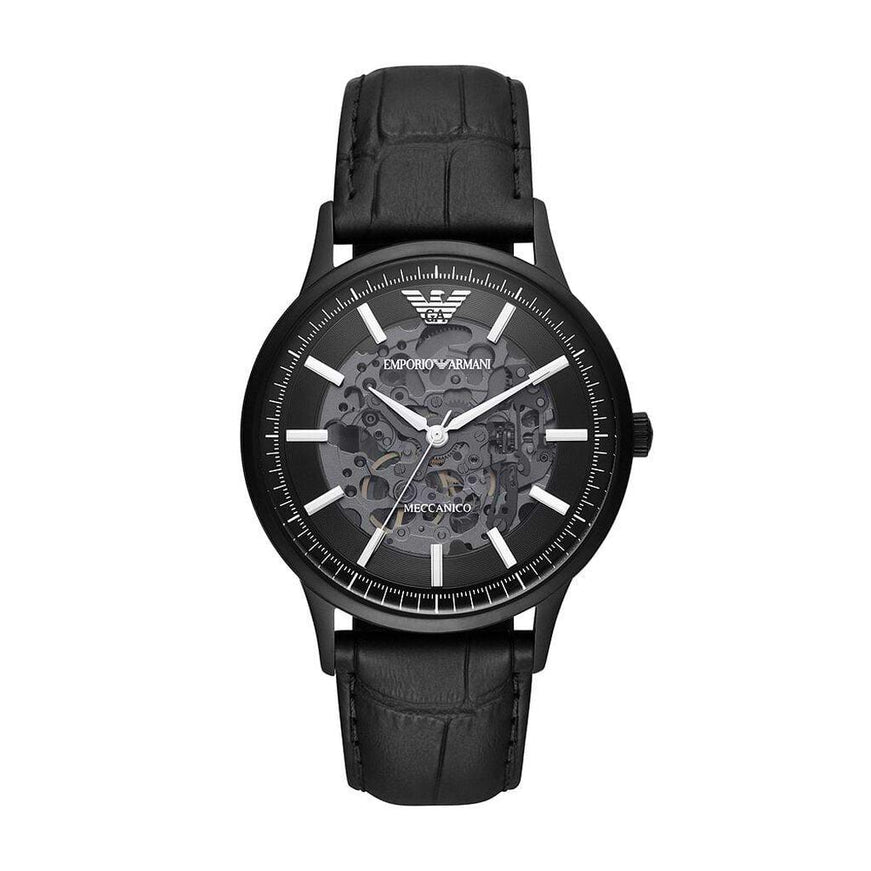 Emporio Armani Black Leather Automatic Watch - Ellie Belle