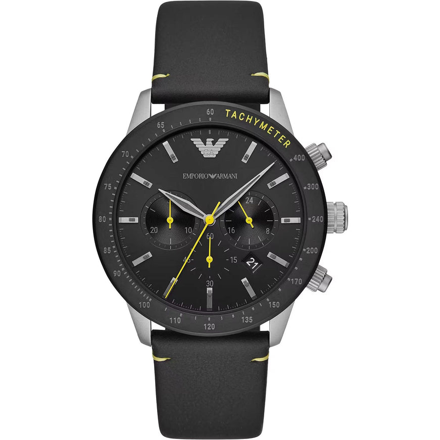 Emporio Armani Black Leather Chronograph Watch - Ellie Belle