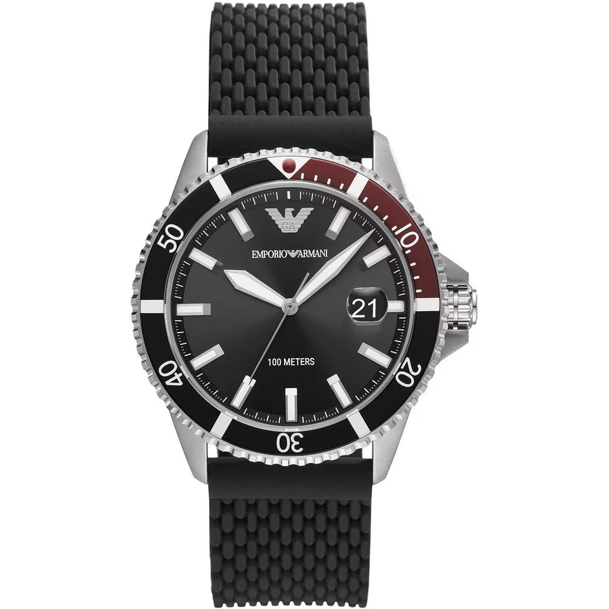 Emporio Armani Black Silicone and Steel Quartz Watch - Ellie Belle