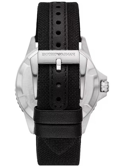 Emporio Armani Black Silver Fabric and Steel Quartz Watch - Ellie Belle
