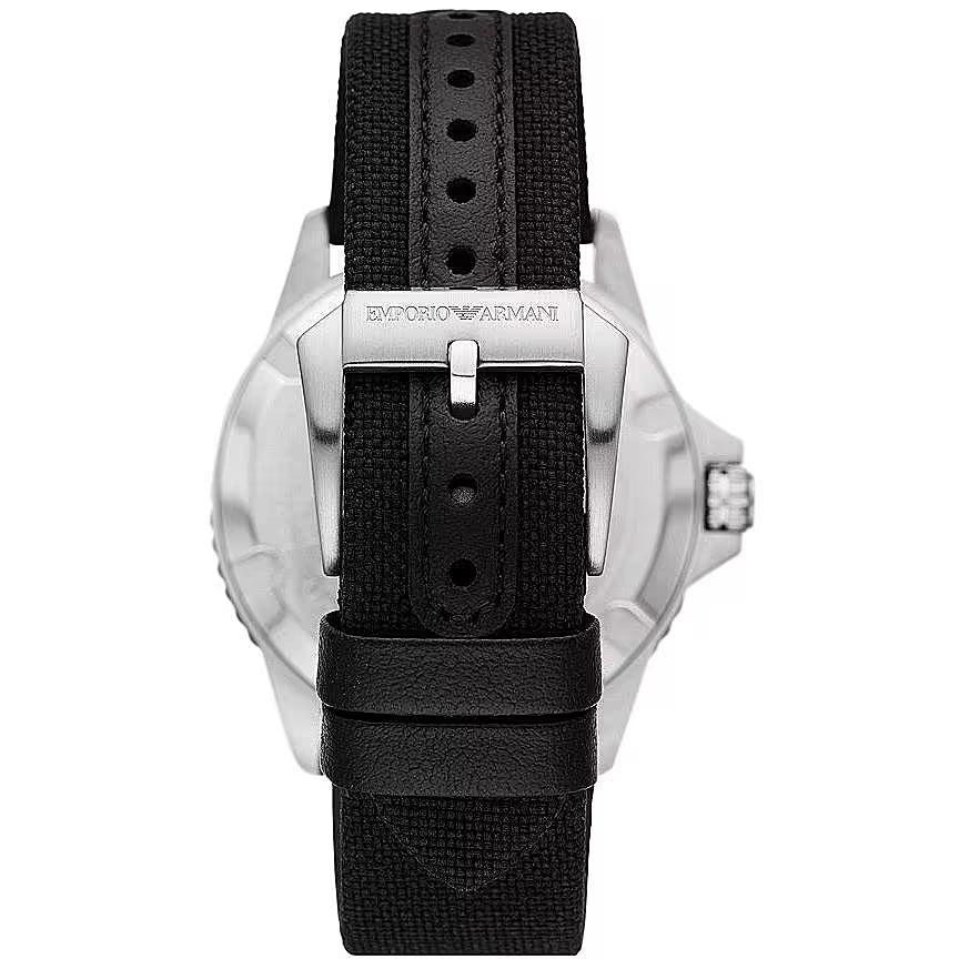 Emporio Armani Black Silver Fabric and Steel Quartz Watch - Ellie Belle