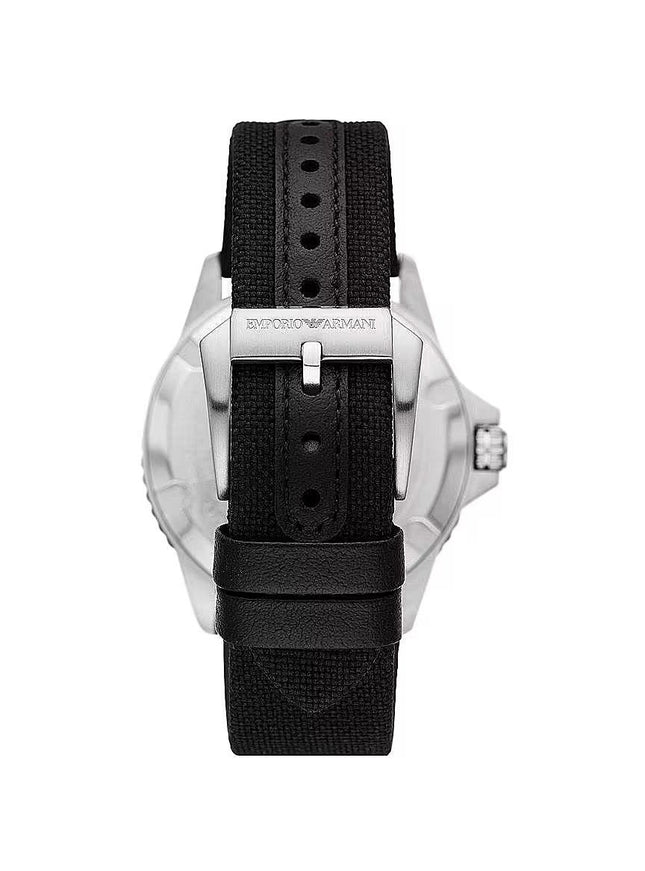 Emporio Armani Black Silver Fabric and Steel Quartz Watch - Ellie Belle