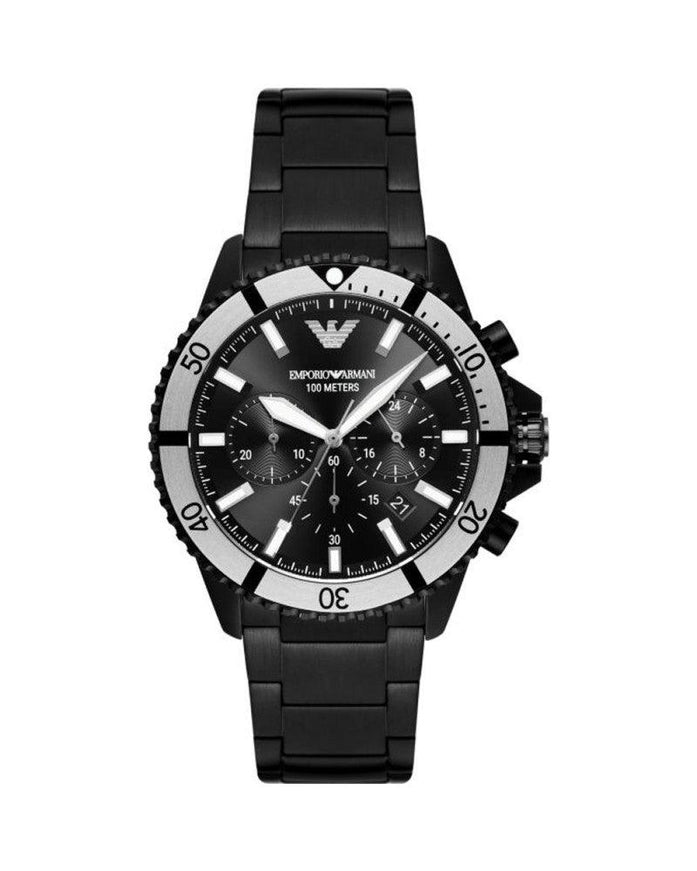 Emporio Armani Black Steel Chronograph Watch - Ellie Belle