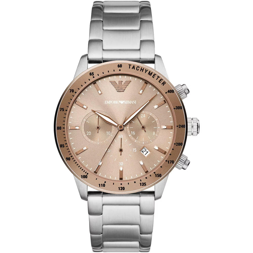 Emporio Armani Bronze and Silver Steel Chronograph Watch - Ellie Belle