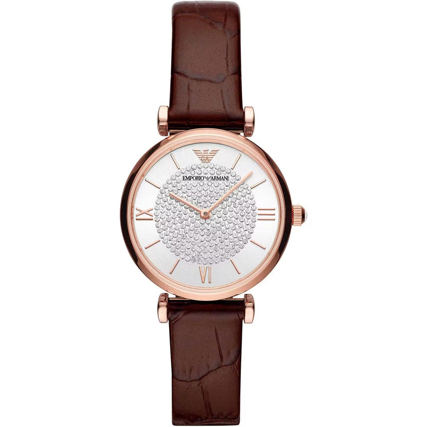 Emporio Armani Brown Steel and Leather Quartz Watch - Ellie Belle