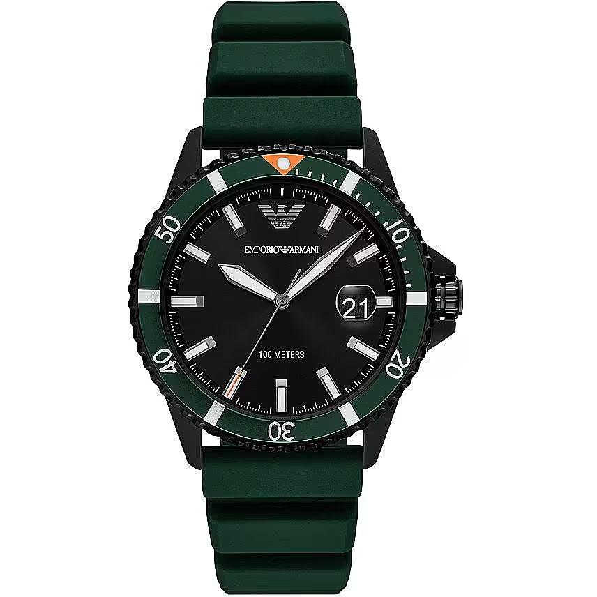 Emporio Armani Green Silicone and Steel Quartz Watch - Ellie Belle