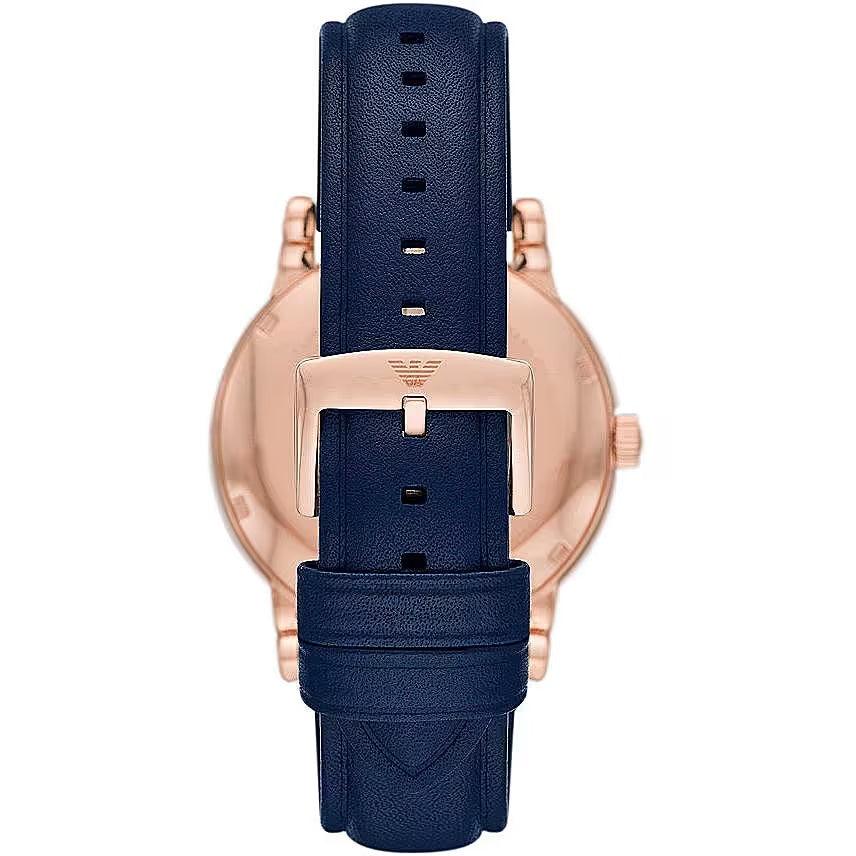 Emporio Armani Navy Blue Leather and Steel Automatic Watch - Ellie Belle