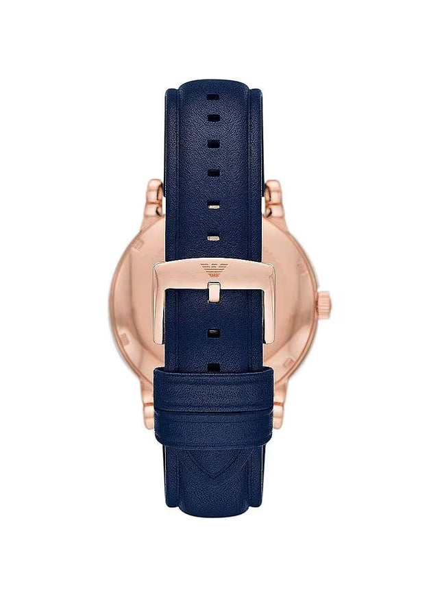 Emporio Armani Navy Blue Leather and Steel Automatic Watch - Ellie Belle