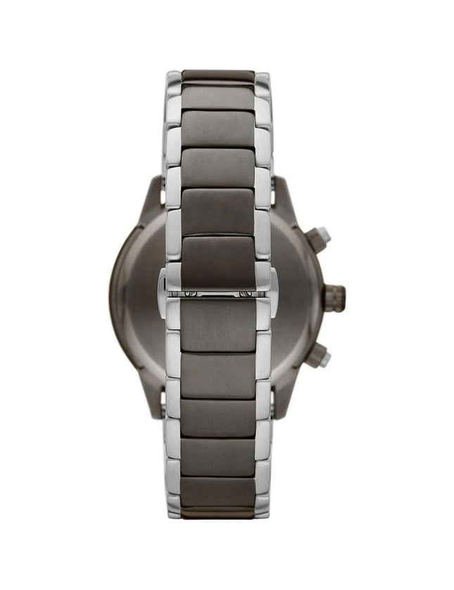 Emporio Armani Silver and Black Steel Chronograph Watch - Ellie Belle