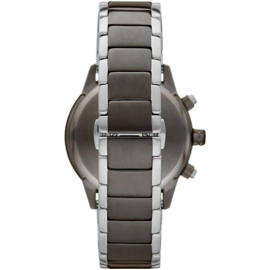 Emporio Armani Silver and Black Steel Chronograph Watch - Ellie Belle