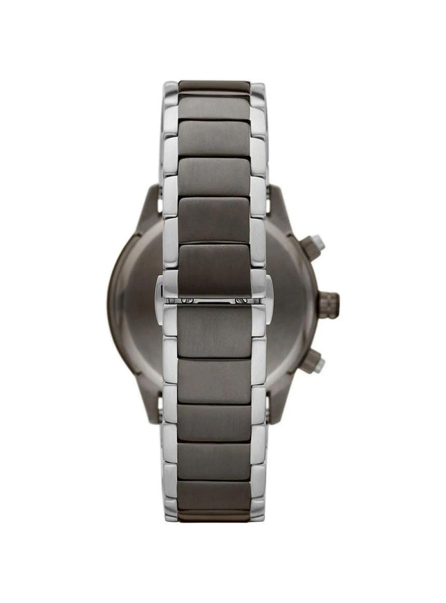 Emporio Armani Silver and Black Steel Chronograph Watch - Ellie Belle