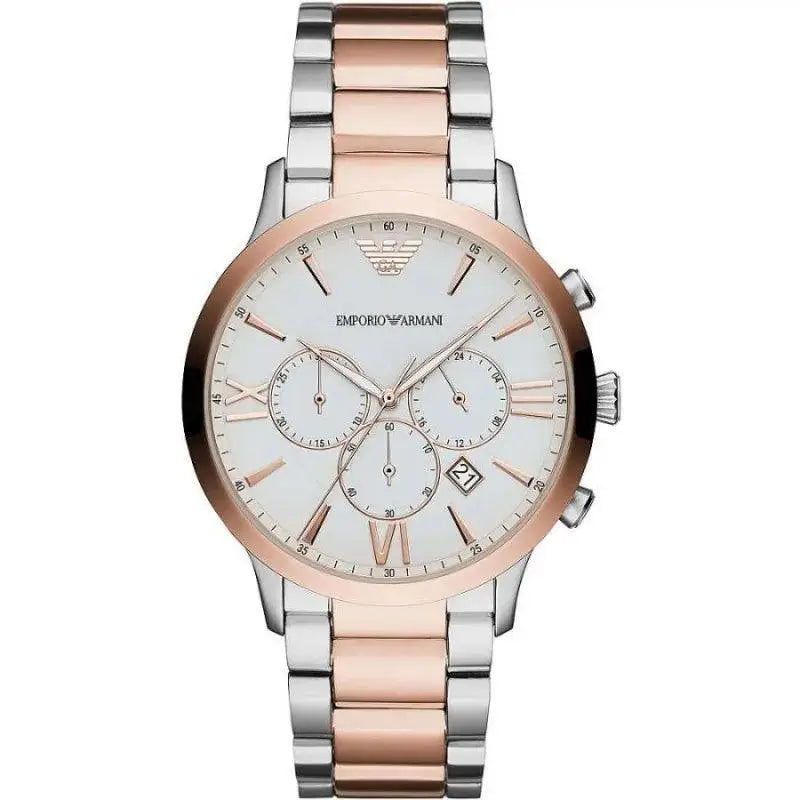 Emporio Armani Silver and Bronze Steel Chronograph Watch - Ellie Belle