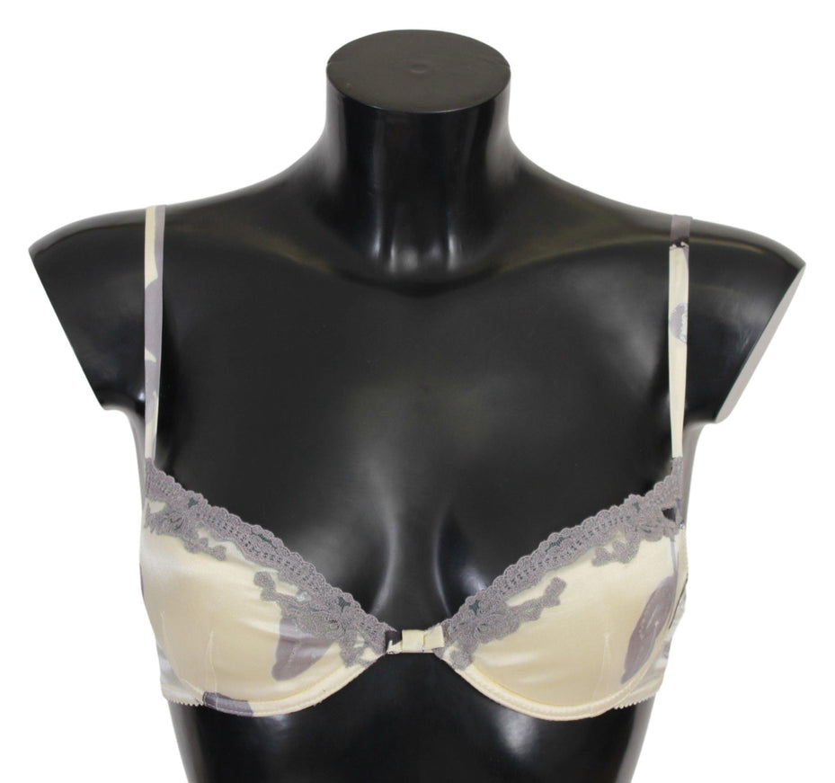 Ermanno Scervino Beige Gray Lace Push Up Bra Silk Underwear