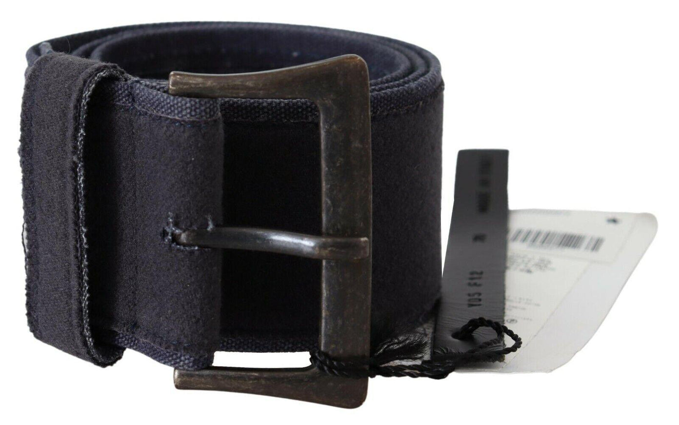 Ermanno Scervino Black Navy Blue Wide Square Rustic Buckle Belt - Ellie Belle