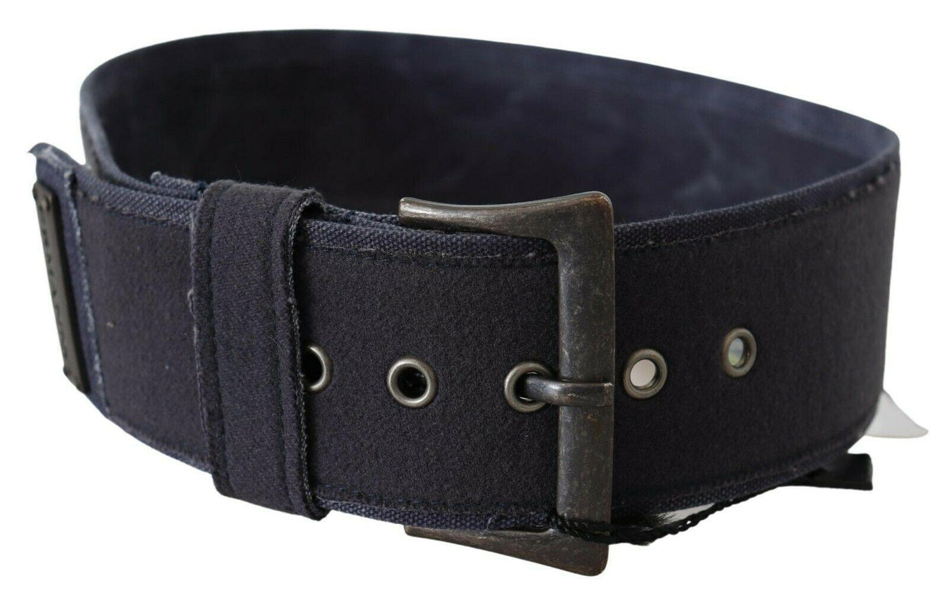 Ermanno Scervino Black Navy Blue Wide Square Rustic Buckle Belt - Ellie Belle