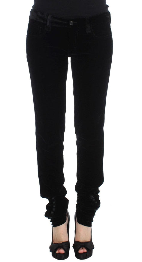 Ermanno Scervino Black Viscose Blend Velvet Slim Fit Pants