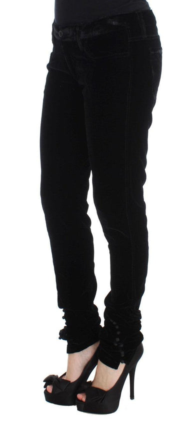 Ermanno Scervino Black Viscose Blend Velvet Slim Fit Pants