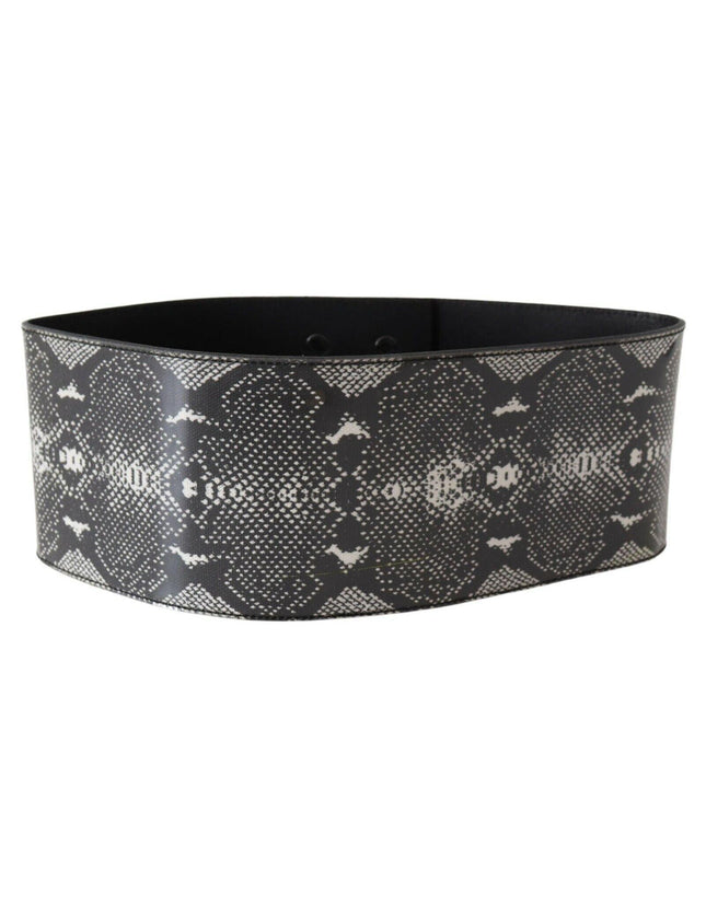 Ermanno Scervino Black Wide Leather Snakeskin Design Waist Belt - Ellie Belle