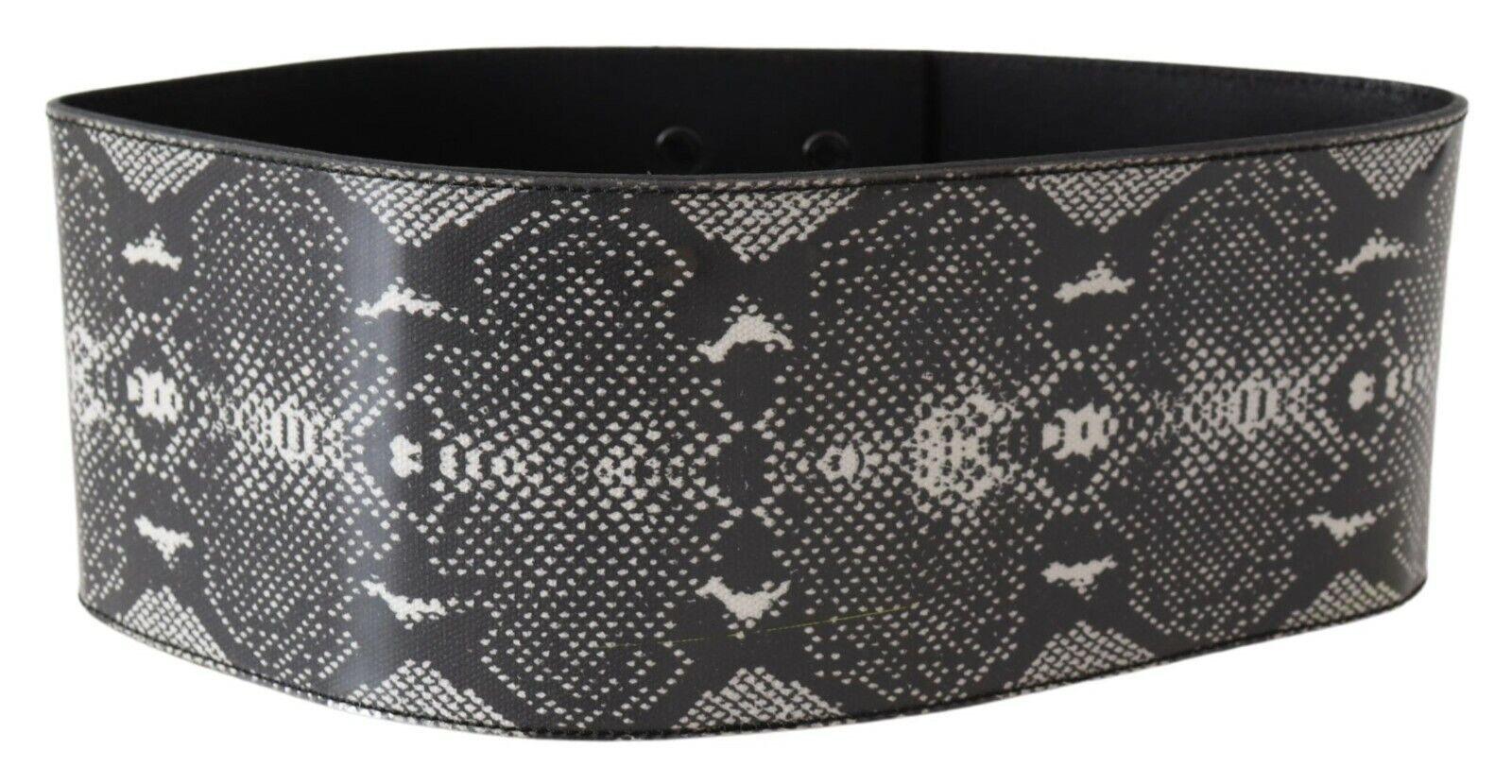 Ermanno Scervino Black Wide Leather Snakeskin Design Waist Belt - Ellie Belle