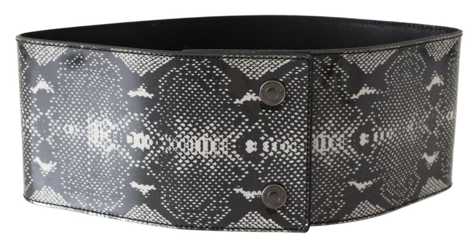 Ermanno Scervino Black Wide Leather Snakeskin Design Waist Belt - Ellie Belle