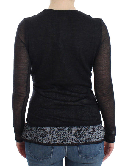 Ermanno Scervino Black Wool Blend Stretch Long Sleeve Sweater