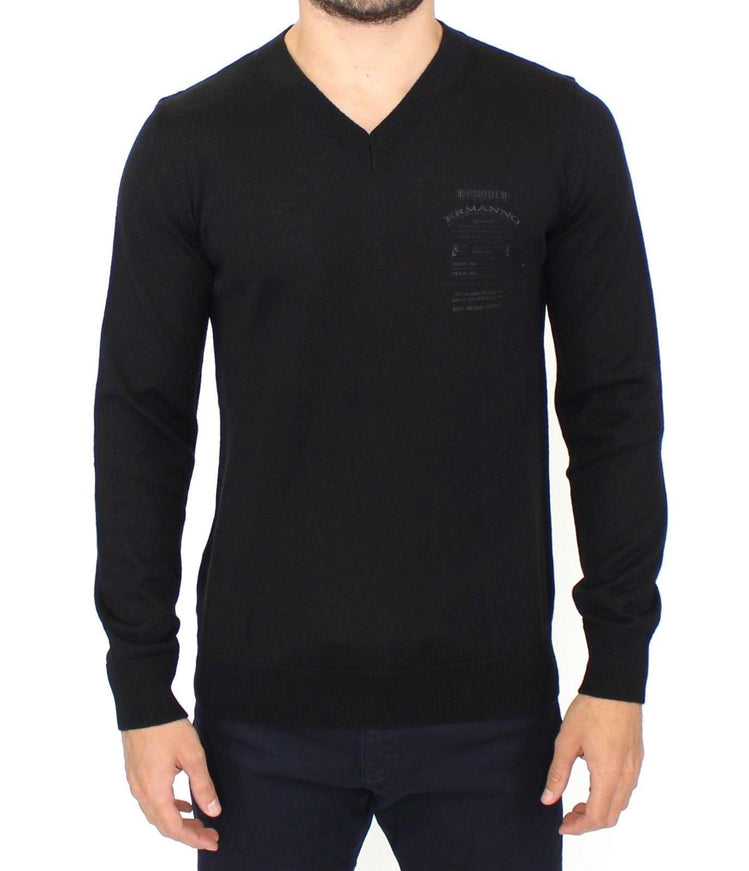 Ermanno Scervino Black Wool Blend V-neck Pullover Sweater - Ellie Belle