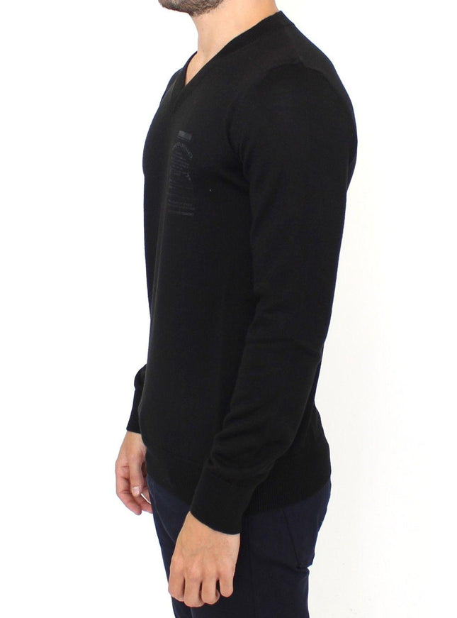 Ermanno Scervino Black Wool Blend V-neck Pullover Sweater - Ellie Belle