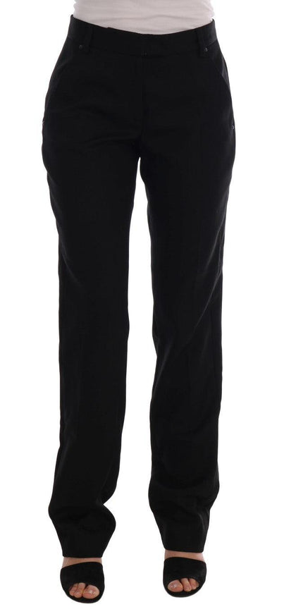 Ermanno Scervino Black Wool Straight Formal Pants