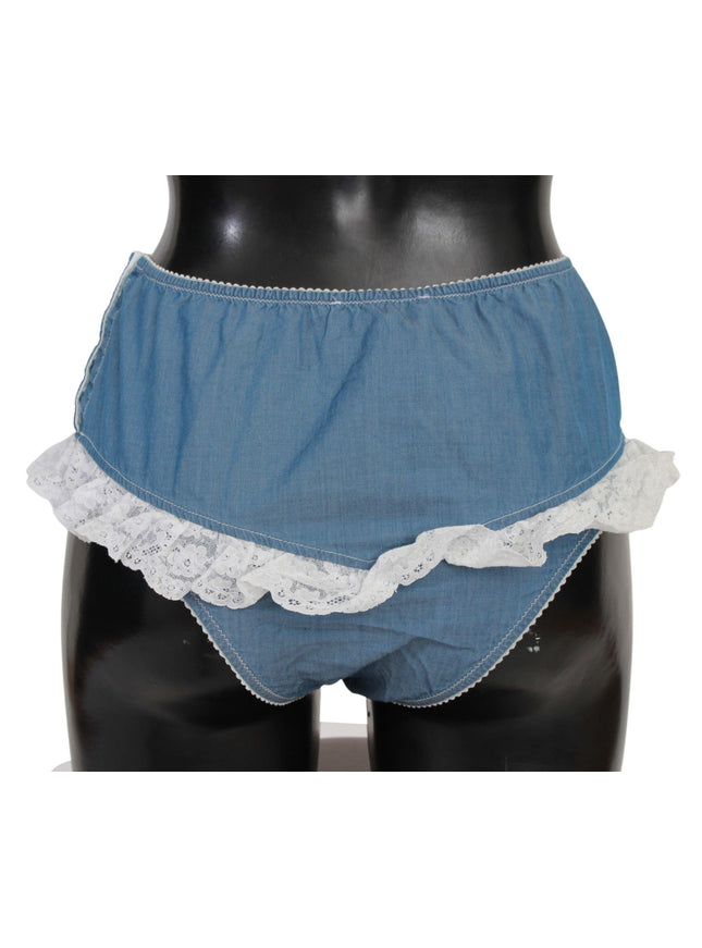 Ermanno Scervino Blue Cotton Lace Slip Denim Bottom Underwear - Ellie Belle