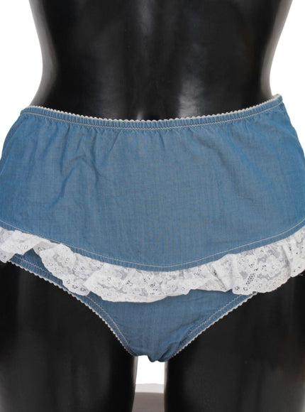 Ermanno Scervino Blue Cotton Lace Slip Denim Bottom Underwear - Ellie Belle