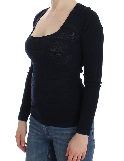 Ermanno Scervino Blue Knitted Wool Stretch Sweater Top