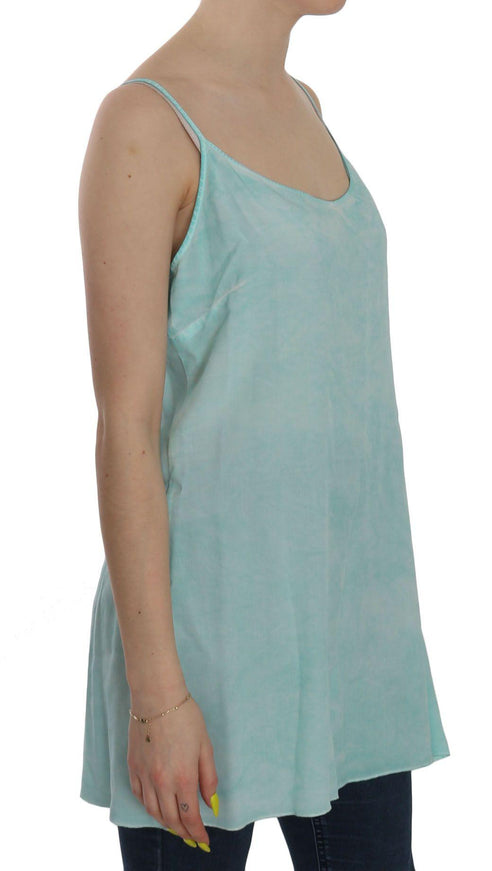 Ermanno Scervino Blue Sleeveless Spaghetti Dress Blouse