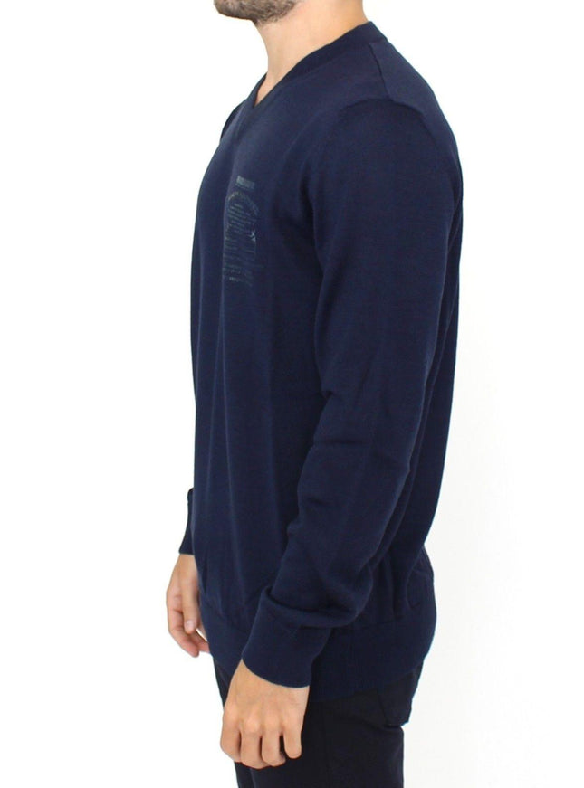 Ermanno Scervino Blue Wool Blend V-neck Pullover Sweater - Ellie Belle