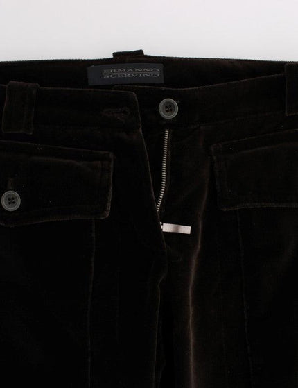 Ermanno Scervino Brown Cotton Velvet Zippers Slim Fit Pants