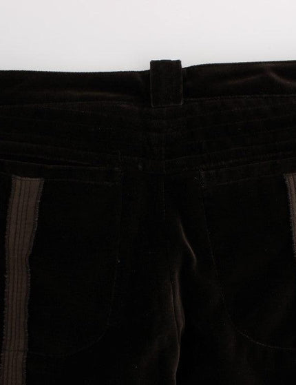 Ermanno Scervino Brown Cotton Velvet Zippers Slim Fit Pants