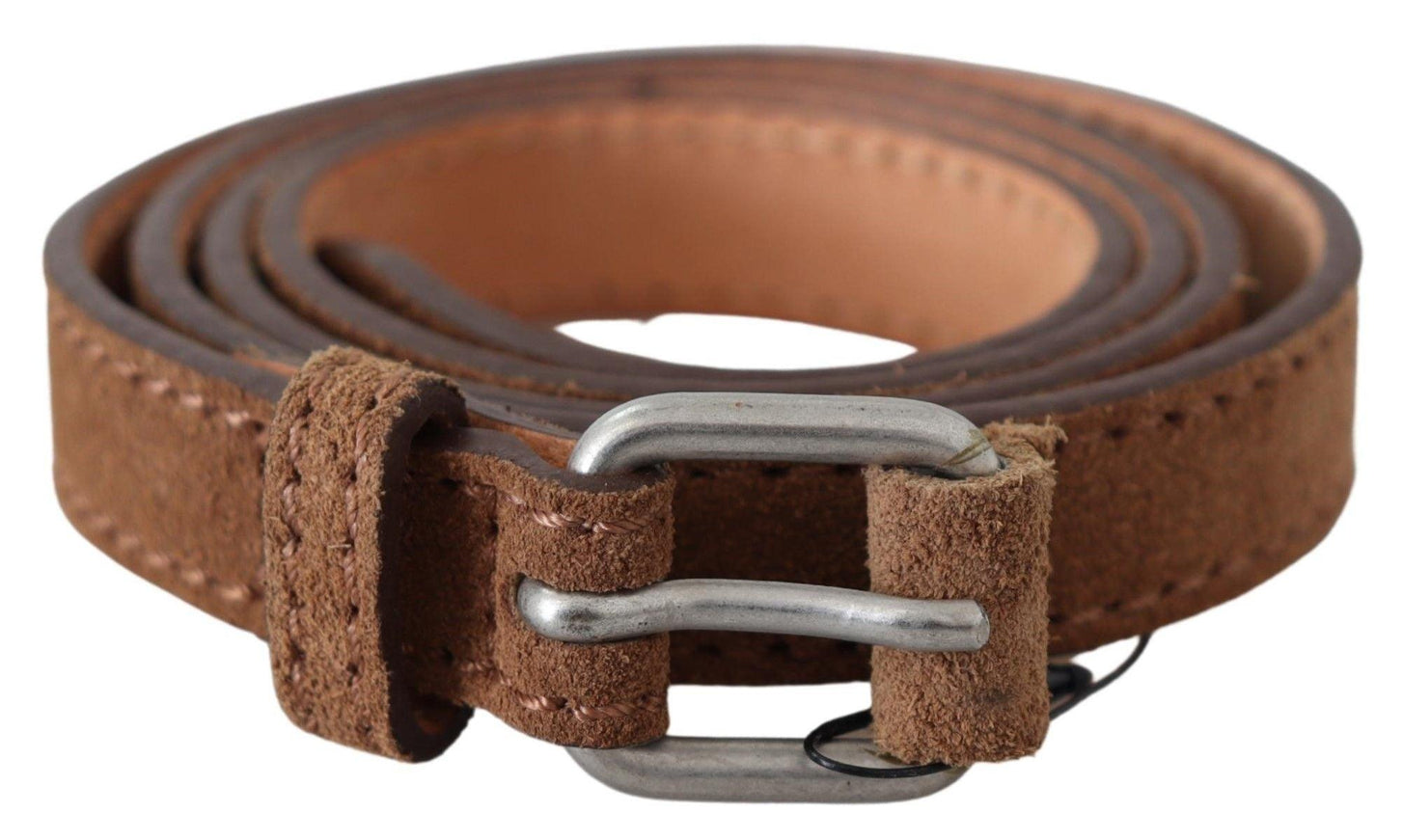 Ermanno Scervino Brown Leather Slim Silver Buckle Waist Belt - Ellie Belle