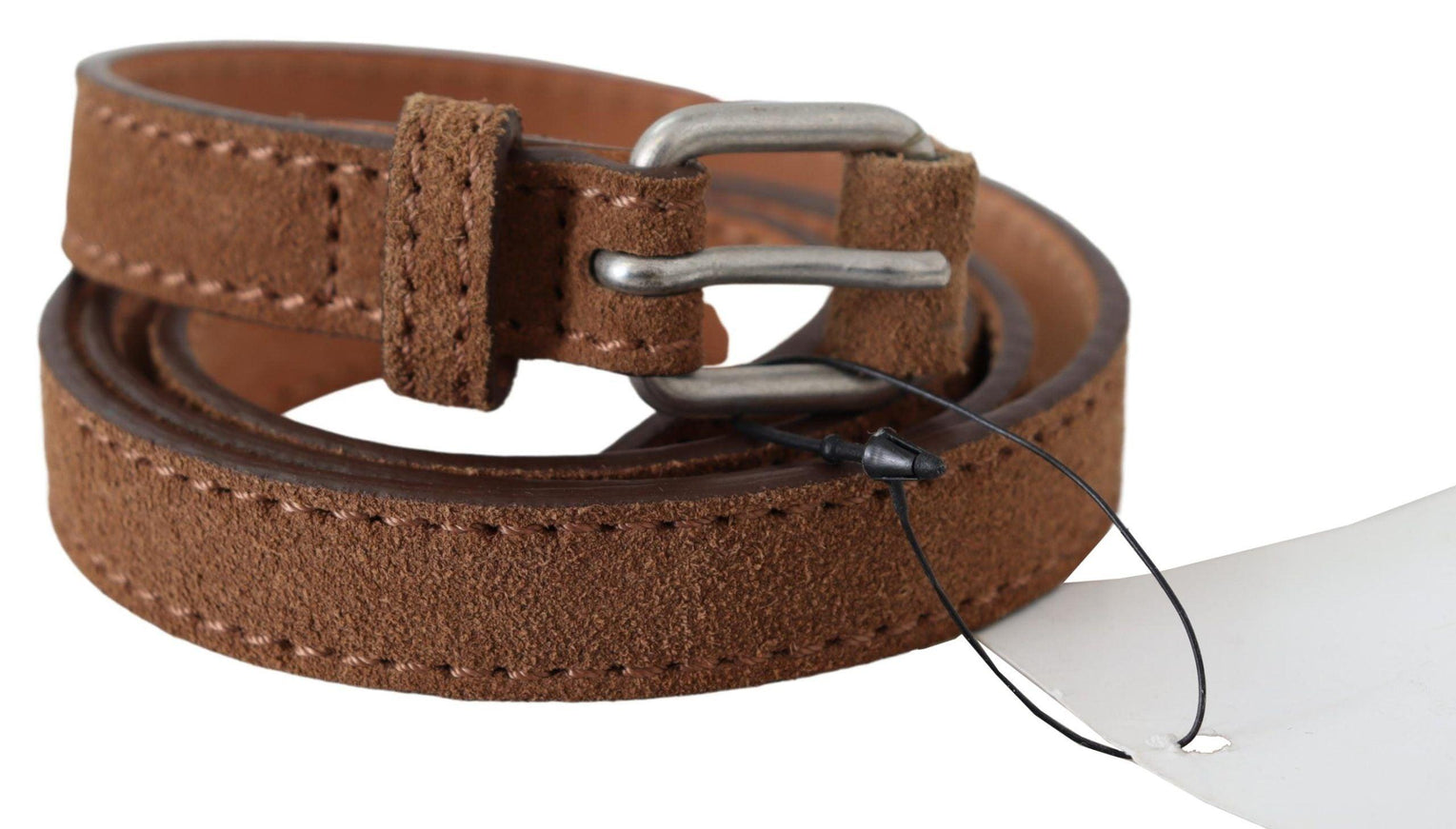 Ermanno Scervino Brown Leather Slim Silver Buckle Waist Belt - Ellie Belle