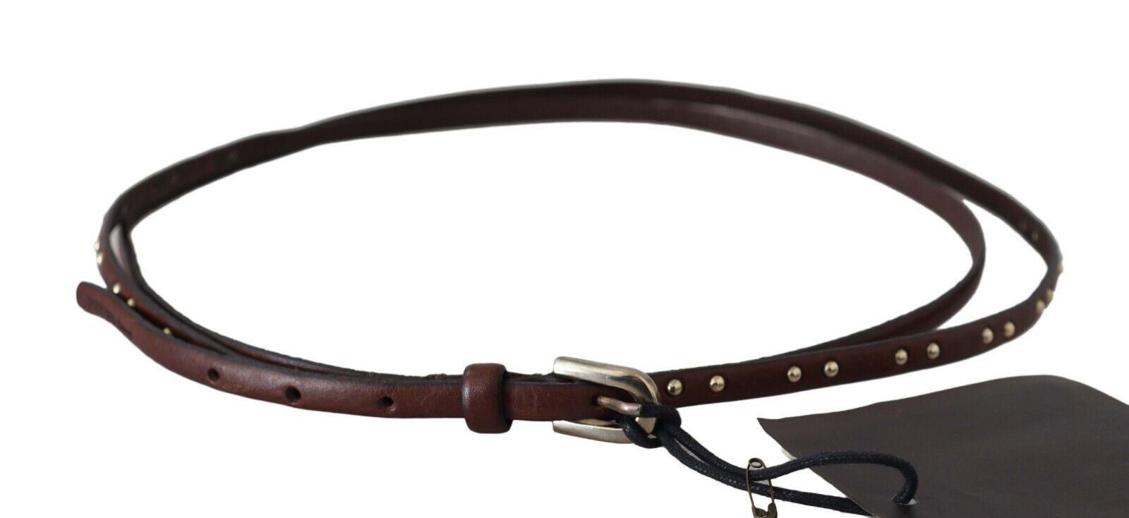 Ermanno Scervino Brown Leather Studded Slim Buckle Waist Belt - Ellie Belle