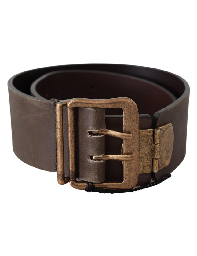Ermanno Scervino Brown Leather Wide Bronze Buckle Waist Belt - Ellie Belle