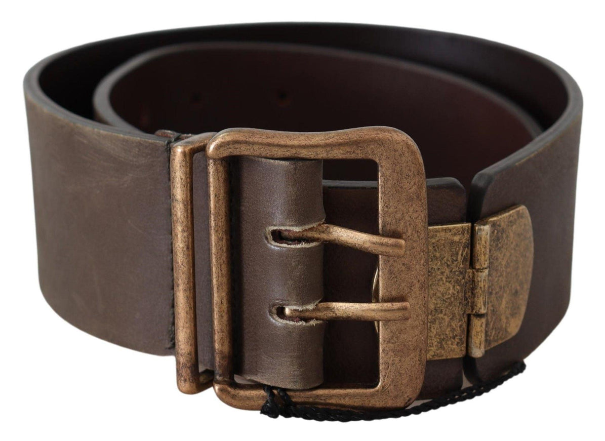 Ermanno Scervino Brown Leather Wide Bronze Buckle Waist Belt - Ellie Belle