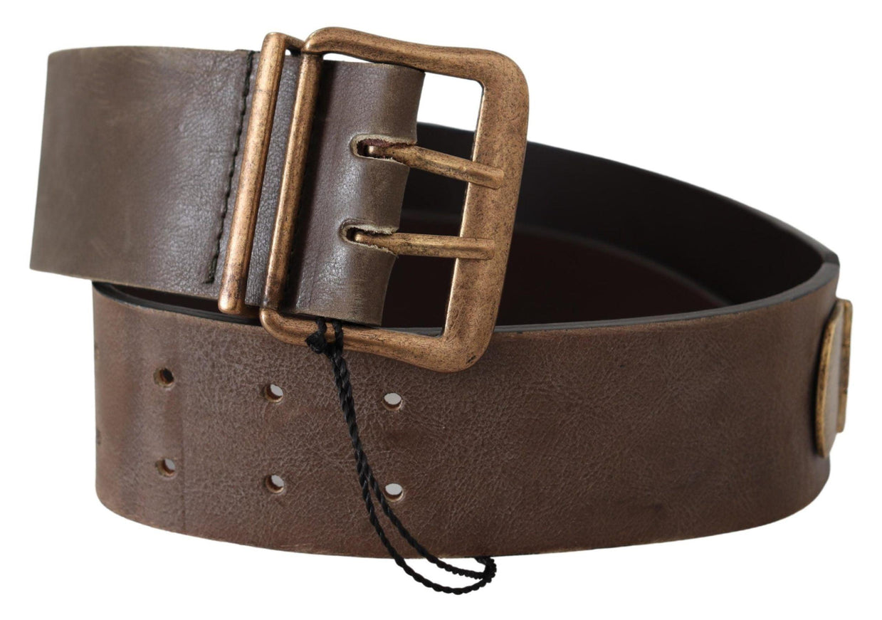 Ermanno Scervino Brown Leather Wide Bronze Buckle Waist Belt - Ellie Belle