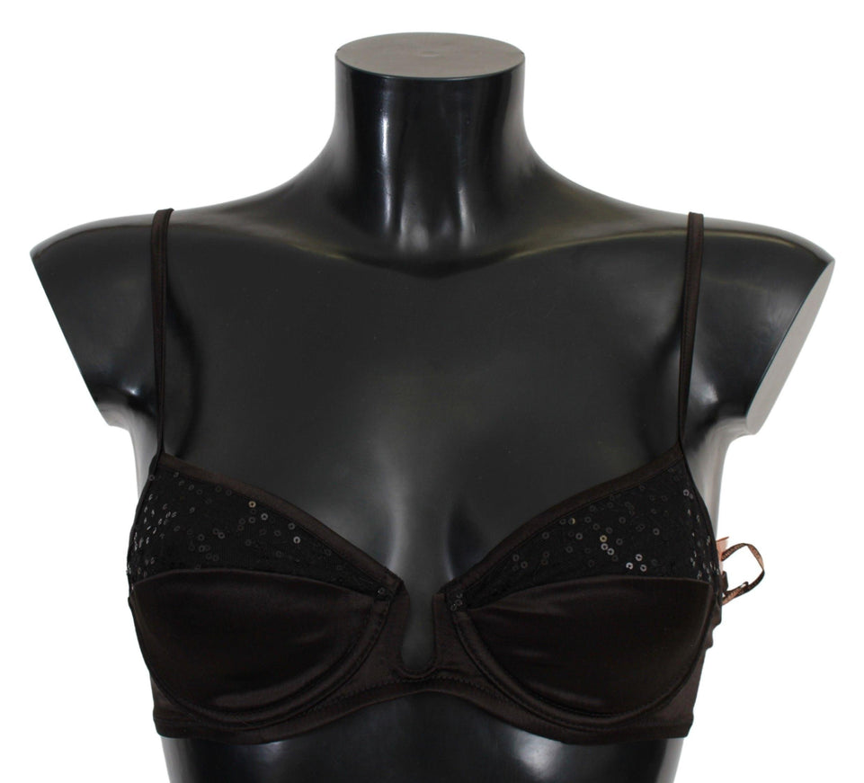 Ermanno Scervino Brown Sequined Balconcino Bra Underwear