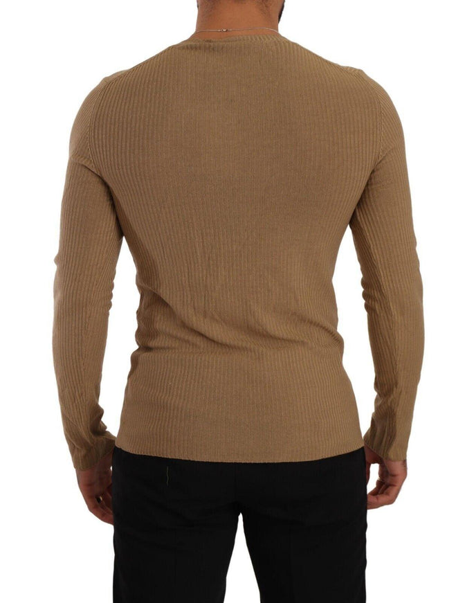 Ermanno Scervino Brown Wool Knit V-neck Men Pullover Sweater - Ellie Belle